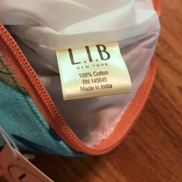 NWT L.I.B Blue Tropical & Floral Cosmetic Bag - Picture 8 of 11